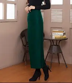 Осень-зима, Женская офисная юбка-карандаш с высокой талией, цвета красного вина, синего, зеленого цветов, 4XL 5XL, тонкая шерстяная юбка для женщин - Цвет: style 2 green