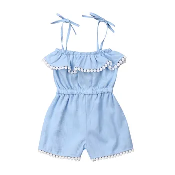 

Baby Summer Rompers Infant Kids Baby Girl Lace Up Rompers Sleeveless Tassel Ruffles Blue Jumpsuit Playsuit Beach Outfits Clothes