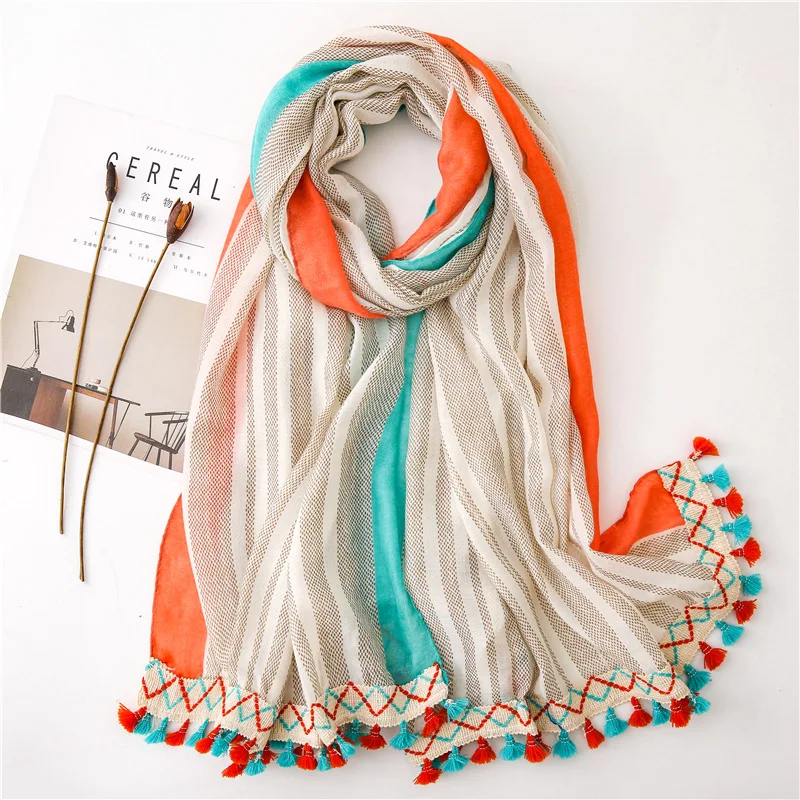 

2019 Spain Fashion Plain Ribbon Ombre Chain Tassel Viscose Shawl Scarf Women High Quality Pashmina Stole Bufandas Muslim Hijab