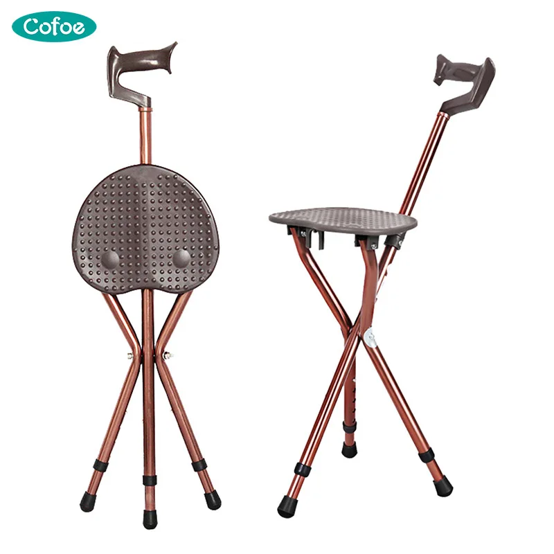 Beste Cofoe 2 in 1 Folding Aluminium Lichtgewicht Wandelstok met Seat Mobiliteit statief kruk Draagbare Wandelstok Stoel Voor Oudere