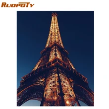 Ruopoty 60x75 см рамка Diy картина по номерам Эйфелева башня Набор Пейзаж Современная Стена искусство изображения пронумерованы подарок для домашнего декора