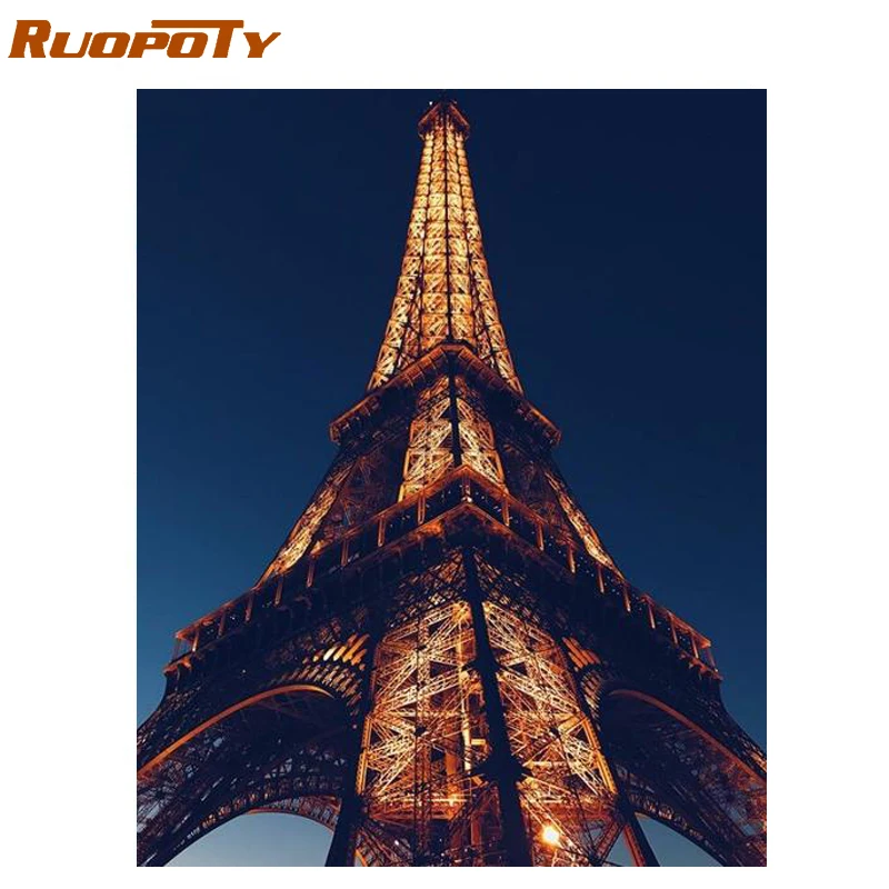 

RUOPOTY 60x75cm Frame Diy Painting By Numbers Eiffel tower Kit Landscape Modern Wall Art Picture By Numbers Gift For Home Decor