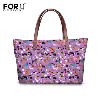 

FORUDESIGNS Women Handbags 2019 Halloween Dogs Pattern Casual Shoulder Bags Ladies Totes Long Purses And Handbags Bolsa Feminina