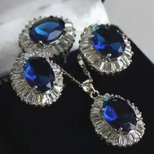 Серебряное кольцо с голубым кристаллом кулон ожерелье кольцо серьги набор кварцевые тонкие свадебные широкие часы крылья королева