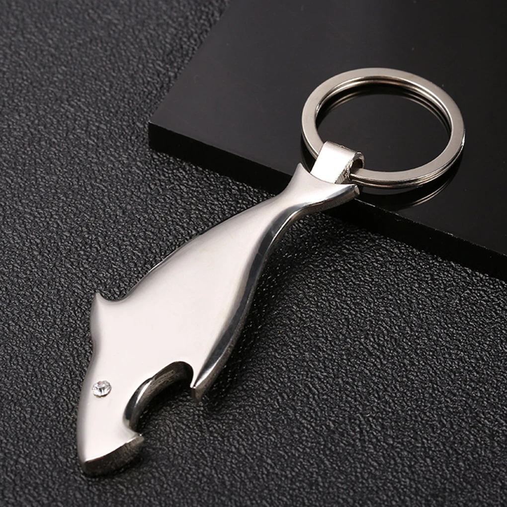 

2019 NEW Rhinestone Shark Pendant Keychain Metal Animal Corkscrew Bottle Opener Keyring Key Holder Decor Accessory
