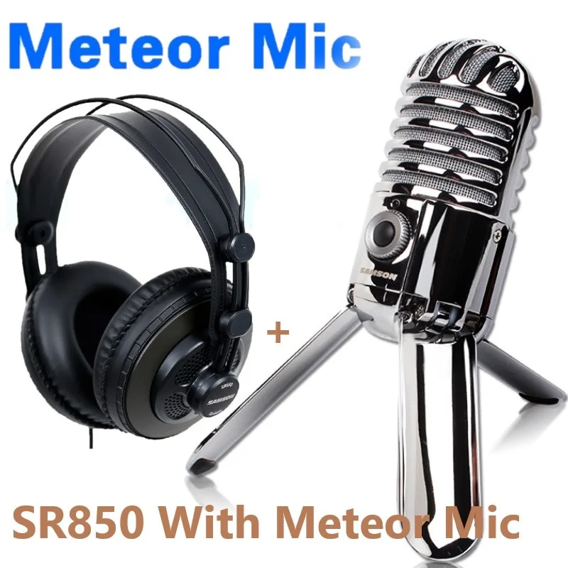 Конденсаторный микрофон Samson Meteor студийный USB и наушники SR850 используется для