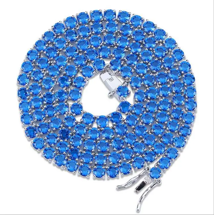 Синий красный фианит cz теннисная цепочка для мальчиков мужская длинная теннисная цепочка красочные хип хоп ювелирные изделия фианит высокого качества длинное ожерелье