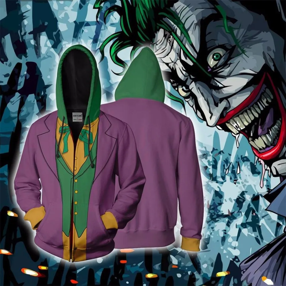 

2019 new Men Hooded Joker 3D Printed Hoodies Tracksuit zipper hoodie hooded hip hop tops Shipping store European size xxs-4xl