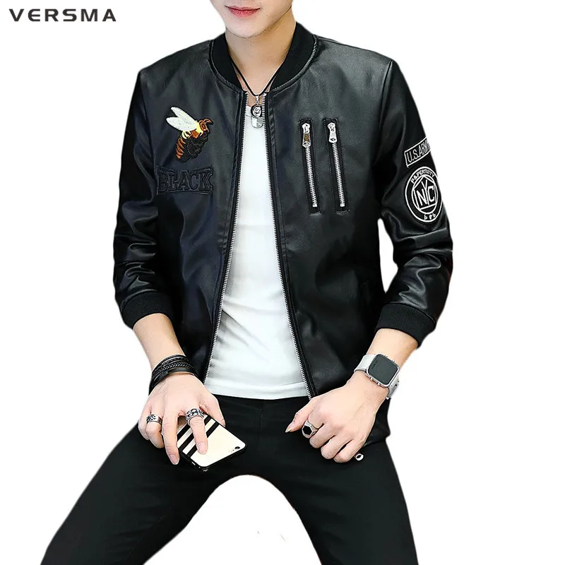 VERSMA Autumn US Army Vintage Motorcycle Leather Jacket Coat
