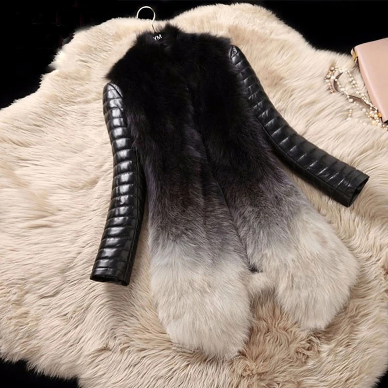 

New Arrival Winter Female Real Fox Fur Coat Long Sleeve Genuine Leather Jackets Women's Slim Gradient natural fox fur clothing