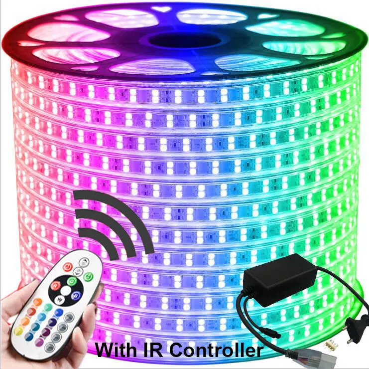 Corda plus ir Controle do Bluetooth 13 96 30 m Duplo Row Rgb Tira Conduzida 60leds e m 5050 220 v Cor Mudar Luz Fita Ip67 à Prova d' Água Levou Luz 8 Tiras de LED