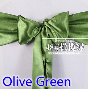 

Olive green colour high quality satin sash chair bow for chair covers sash spandex party and wedding decoration wholesale