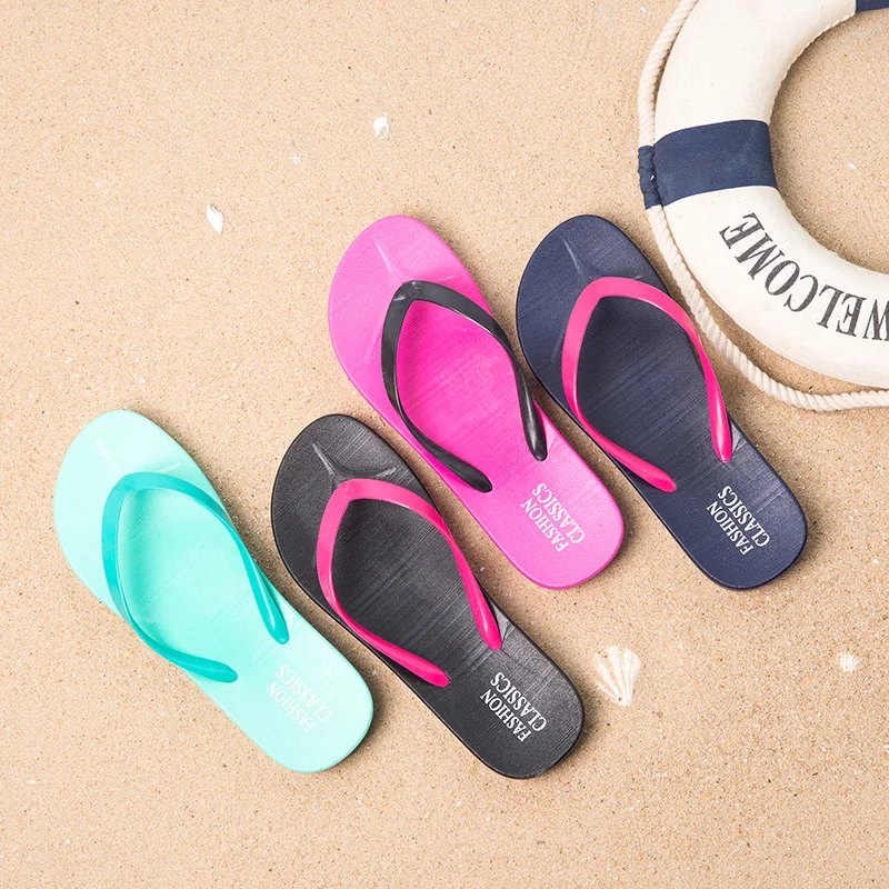 Womens Summer Slip-on Shoes Anti-slip Hard-wearing Fashion Leisure PVC Rubber Slippers Beach Swimming Indoor T-tied Flip Flops