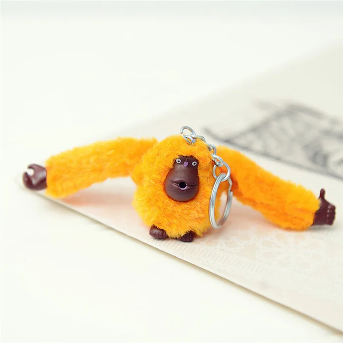 Fashion 10CM Cartoon Orangutan Plush Doll Toy Key Chain Ring Woman Bag Charms Faux Rabbit Fur Pom Pom Monkey Keychain Trinket (5)