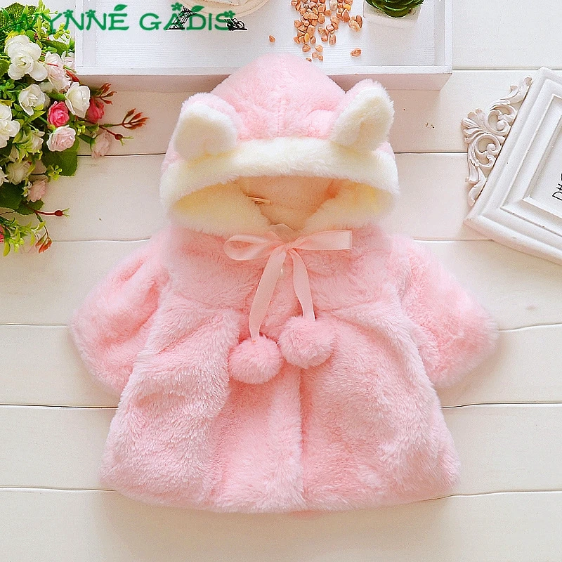 

WYNNE GADIS Infant Girls Faux Fur Fleece Cartoon Ear Hooded Princess Cloak Outerwear Kids Baby Jacket Coat roupas de bebe casaco