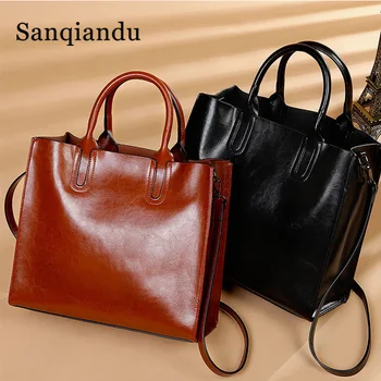 

Vintage Women Bag Genuine Leather Ladies Handbags Large Capacity Totes Shoulder Shopper Bag Female Messenger Bags Fashion Bucket