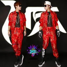 Сценический костюм для ночного клуба DS мужской певец DJ китайский стиль личности хип хоп красный костюм с принтом костюм певица костюмы наборы