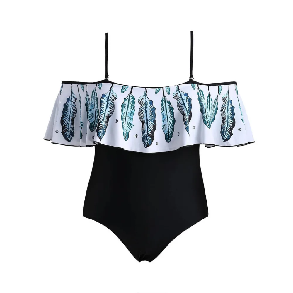 2019 Women's plus-size sexy summer bikinis set  feather print one-piece ruffled swimsuit push up bikinis mujer brasile a 40J8 (19)