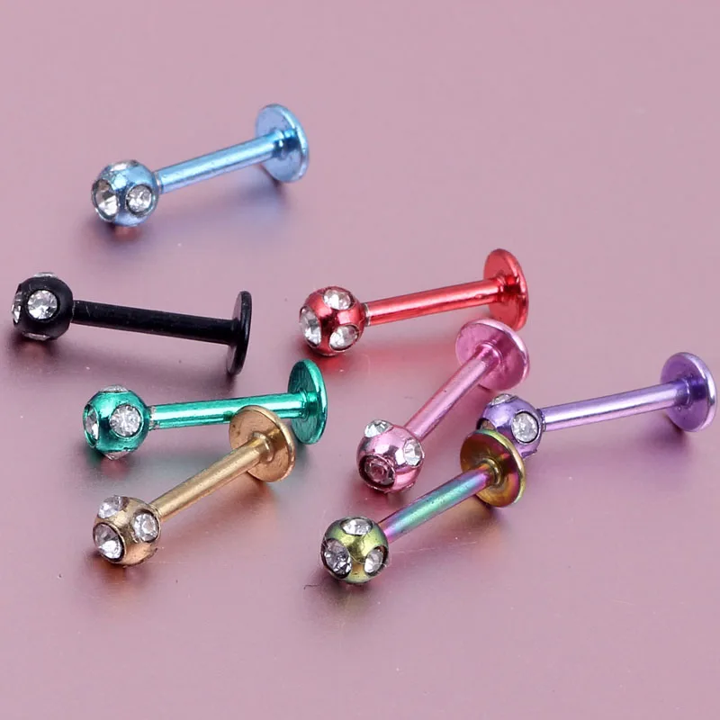 16G 8mm 3mm Gem Ball Labret Monroe Lip Bar Ring Stud Body Piercing