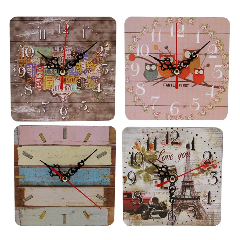 

2019 New family wall clock wall sticker Vintage Style Non-Ticking Silent Antique Wood Wall Clock for Home Kitchen Office #4M15