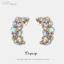 Yhpup модного бренда, с цельным блестящим стразы роскошные серьги-гвоздики с украшением в виде кристаллов Шарм серьги для Для женщин свадебные ювелирные изделия