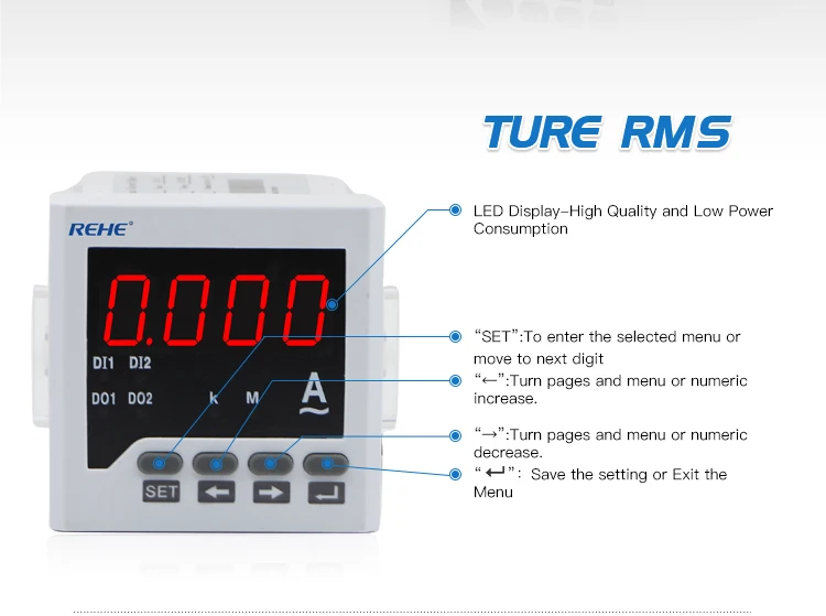 REHE DC RH-DA61 72*72 мм цифровой Интеллектуальный однофазный измеритель прямого тока светодиодный