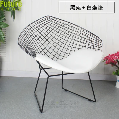 Минималистичный современный стул для отдыха с изображением Гарри бриллианта, стул с алмазной сталью Bertoia, металлический коврик для стула, современные стулья с проволокой - Цвет: black C white pad