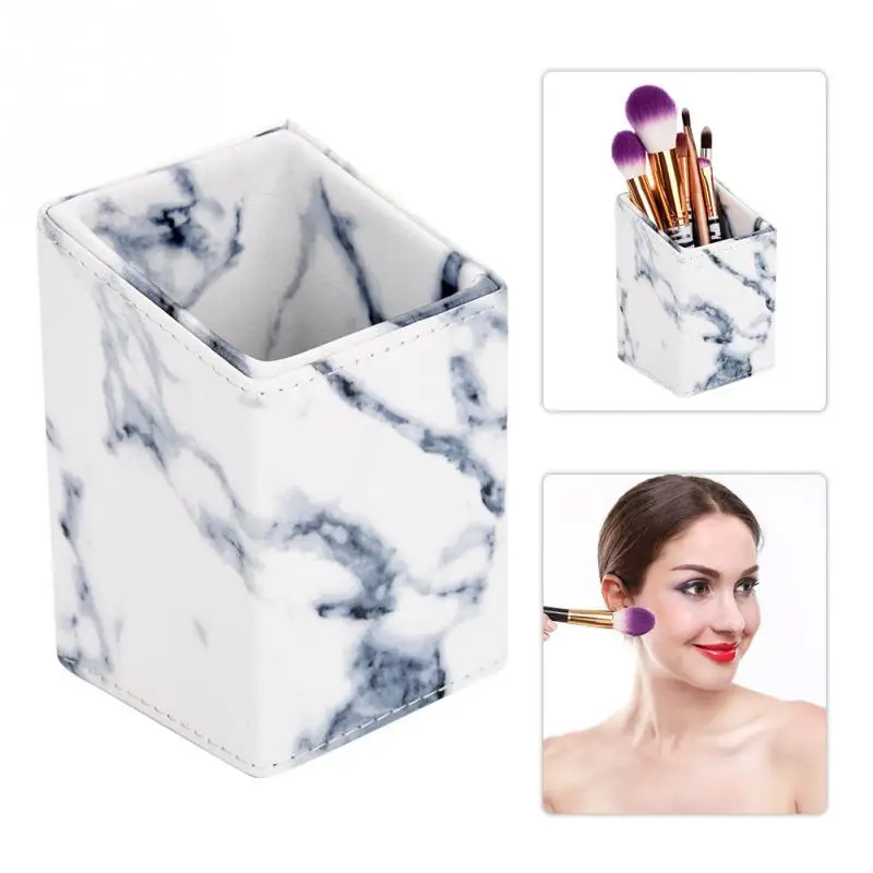 

MAANGE Makeup Brushes Cylinder Organizer Portable Marbling PU Cosmetic Brushes Storage Box Makeup Brush Holder