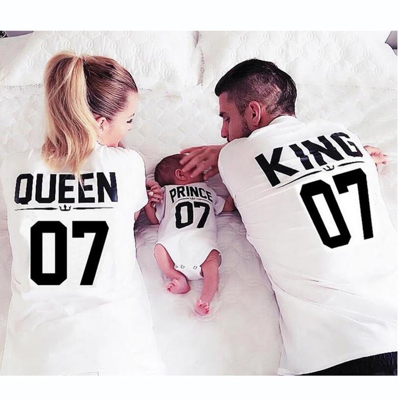 Family Matching Clothes T shirt King 07 Queen 07 Prince Princess Letter Print Shirts Casual Men/Women Lovers Tops Cotton Tees цена Family Matching Clothes T shirt King 07 Queen 07 Prince Princess Letter Print Shirts Casual Men/Women Lovers Tops Cotton Tees цены онлайн