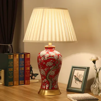 

China Antique Living Room Vintage Table Lamp Porcelain Ceramic Table Lamp wedding decoration table lamp red flower