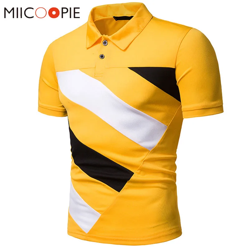 Tanie Fashoin Polo Homme 2019 lato marka mężczyźni przyczynowy Slim Fit kontrast kolor żółty Camisa Polo koszulka z krótkim rękawem XXL