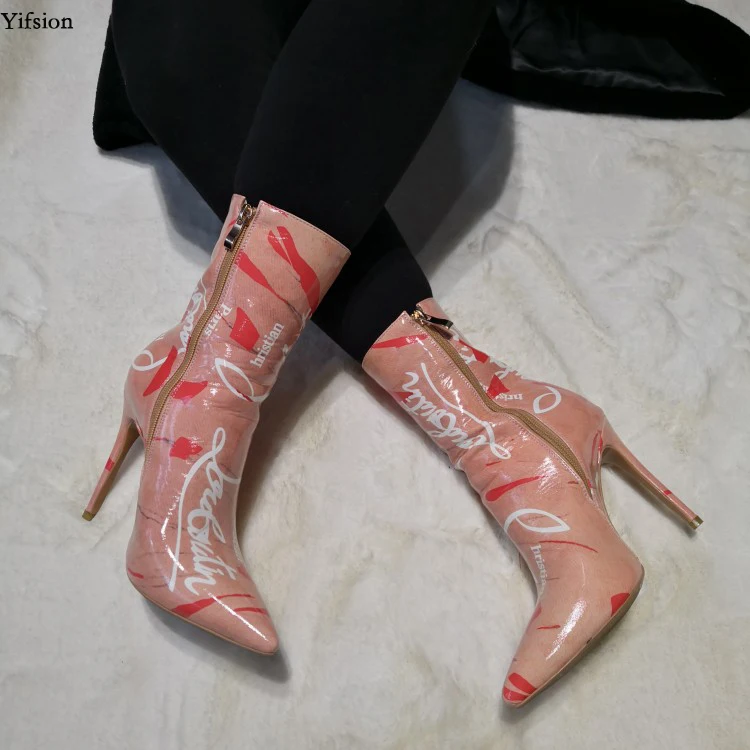 Olomm/новые женские зимние ботильоны пикантные ботинки на тонком высоком каблуке красивые розовые туфли с острым носком женская обувь; большие размеры США 5-15
