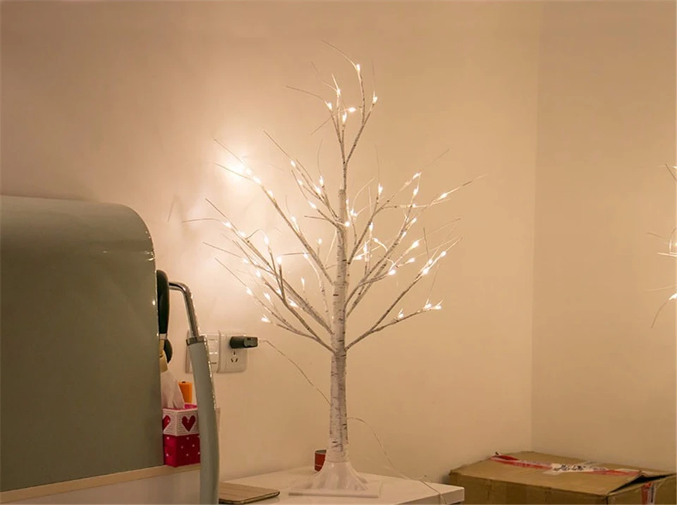 Árvore de Bétula Plugue da ue Led de Prata Lâmpada Festival Natal Decoração Moderna Interior Branco Quente Férias Fada Luz 170cm Guirlanda 8 Led de prata árvore de bétula lâmpada