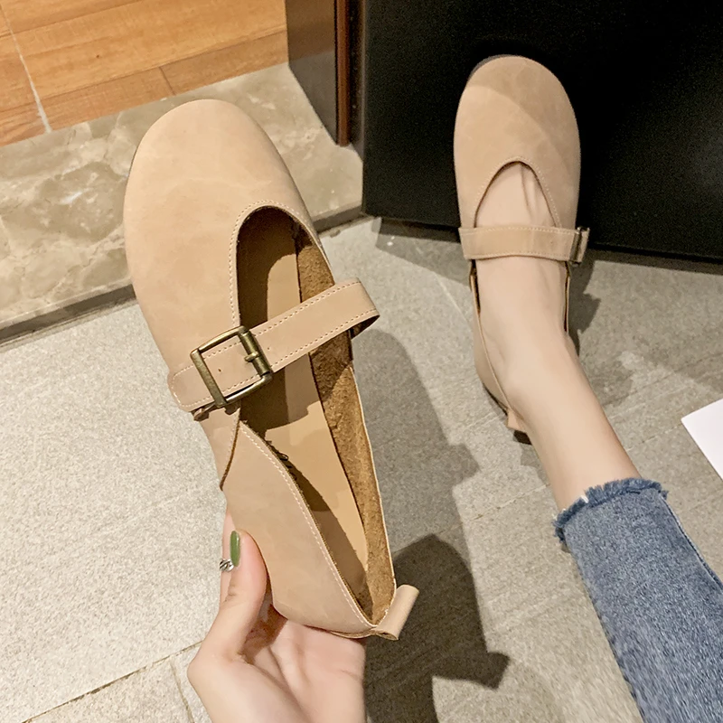 

Soft Leather Concise pure color Metal buckle Mary Janes Shoes Women flats ladies loafers soft soles zapatos de mujer