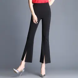 2019 весна-осень, новая Корейская версия узких микро-штанов с разрезом, тонкие черные брюки с высокой талией