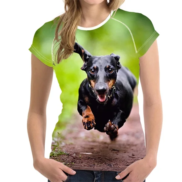 FORUDESIGNS/Повседневное футболки Для женщин с милой собачкой принт "Такса" Для женщин футболки стильные круглым вырезом футболки размера плюс одежда tumblr - Цвет: H10519BV