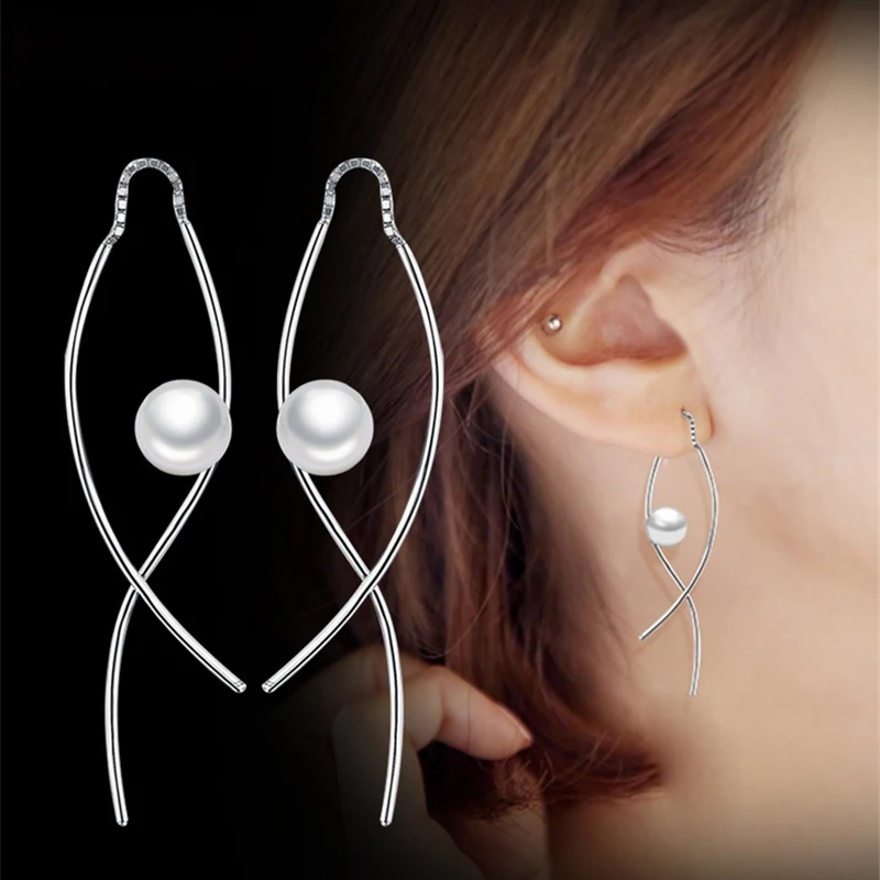 

2017 Fashion New Irregularly Before and After Hanging Imitation Pearl Stud Earrings Women Accessories