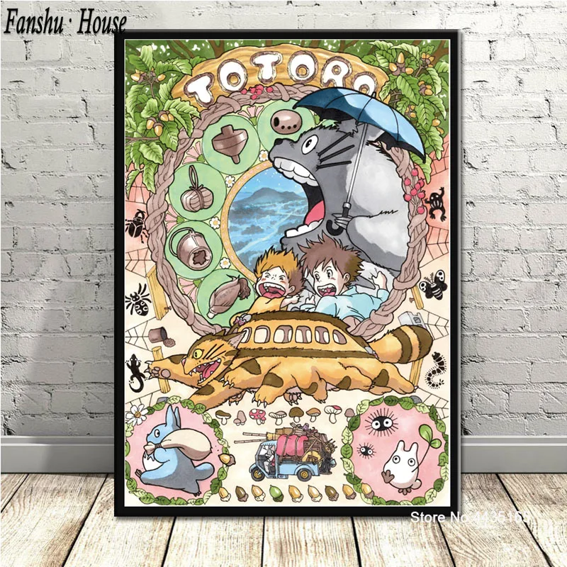 

Studio Ghibli Tribute Poster Japanese Anime Totoro Posters and Prints Canvas Painting Wall Art Picture for Kids Room Home Decor