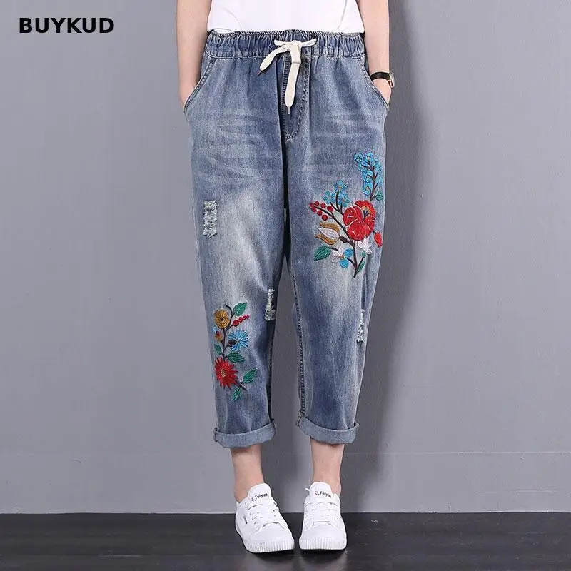 BUYKUD High Waist Ripped Jeans Women 2018 Summer Casual