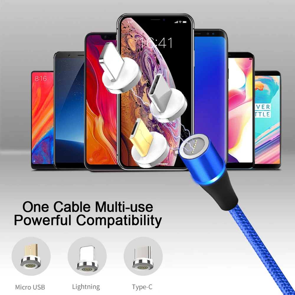 Магнитный USB кабель VOXLINK 1 м светодиодный для iPhone Xs 6 7 и USB TypeC кабель и Micro USB нейлоновая оплетка для samsung Xiaomi huawei LG USB C