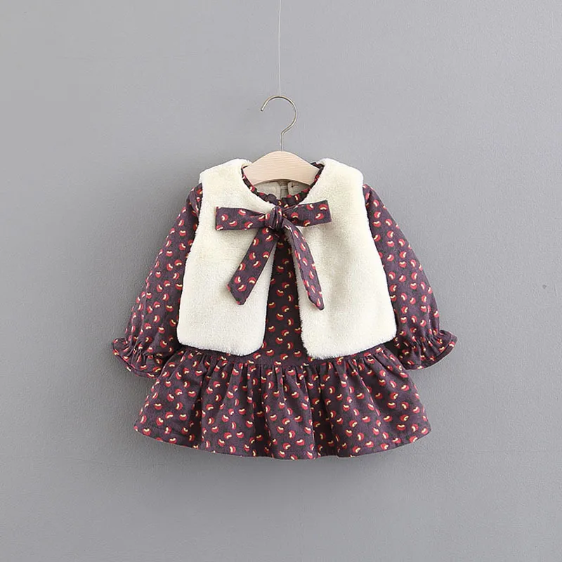 

2018 Sale Real Vestido Infantil Baby Girl Dress Girls Qiu Dong Outfit And Velvet Dress Broken Beautiful Vest Falbala Children's