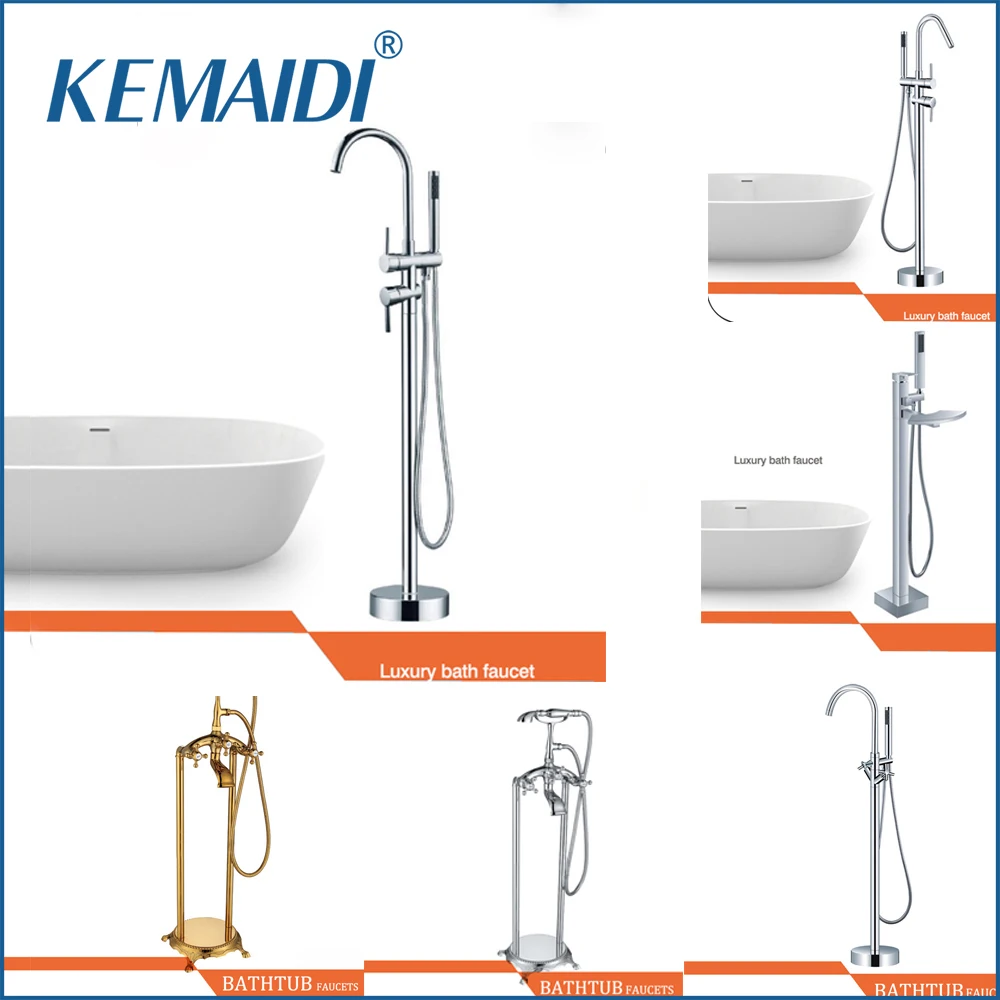 

KEMAIDI Good Quality WELS and CUPC Bathroom Floor Standing Bath Tub Faucet Mixer Set & Hand Held Shower Spray Polished Chrome