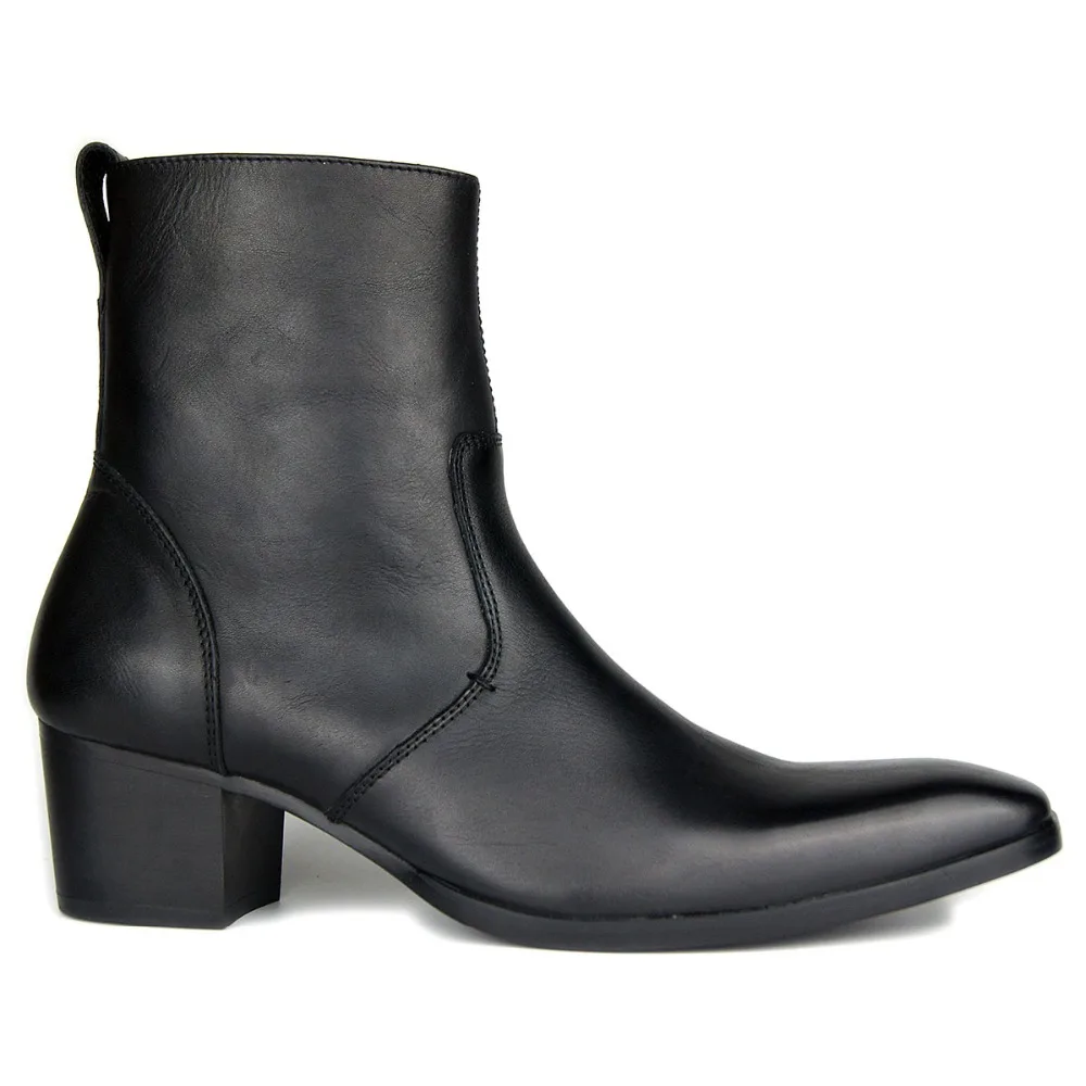 La De Cuero Del Hombres Hecho Mediados Cm Fiesta Genuino Tacón Altura Vaca Aumentar Ternero Mens Zapatos Rojo Mano Fondo Botas A 5 Alto Pie Dedo Cuadrado Fetiche Rdrdwvq