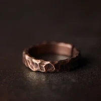 Tibetan Hand Beaten Solid Copper Ring Hammered Vintage Process Black Smithed Size Adjustable Retro Punk Street for Men Women 2