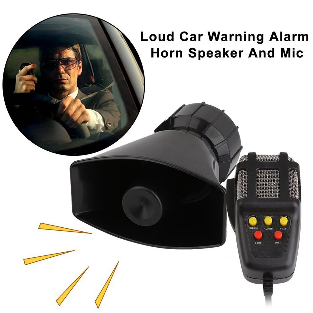 

New Portable 5 Sound Loud Car Warning Alarm Police Fire Siren Horn PA Speaker MIC System DXY88