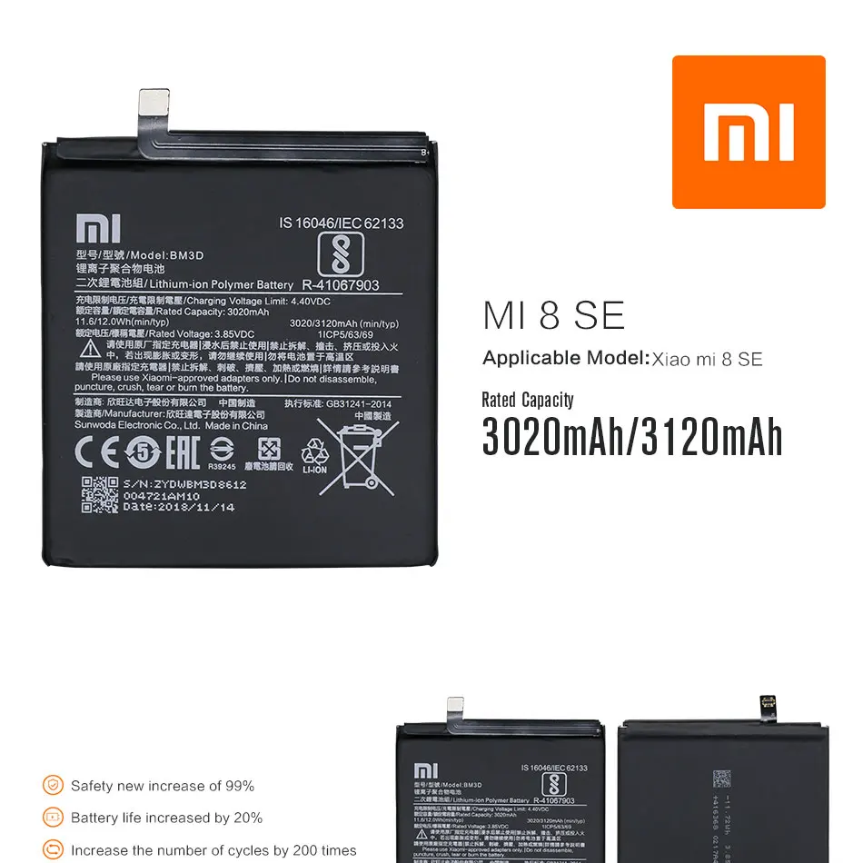 Аккумулятор Xiao mi BM3D для Xiao mi 8 SE mi 8 SE M8 SE запасная батарея 3120 мАч Высококачественная батарея для телефона с бесплатным инструментом
