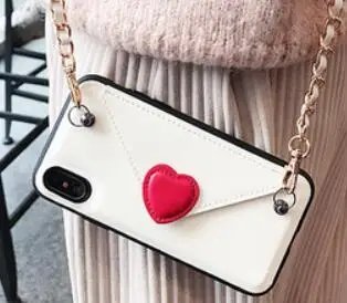 Белый Чехол-Кошелек через плечо с сердечком для iPhone 11 PRO XS MAX XR 8 7 6S Plus samsung S10 NOTE 9 - Цвет: Белый