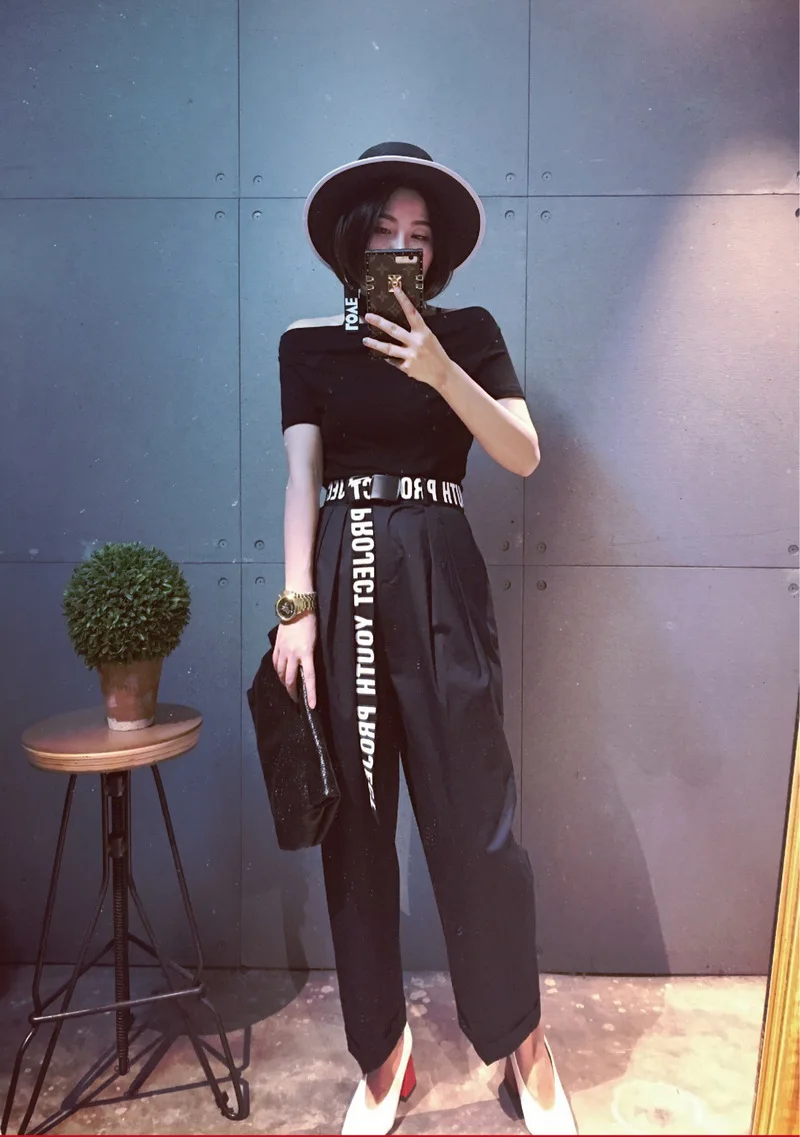

2019 new woman Gothic Harajuku Street Belt Canvas Punk Letters Printed Decoration Loop Shaped Mental Buckle Jeans Waist Belt