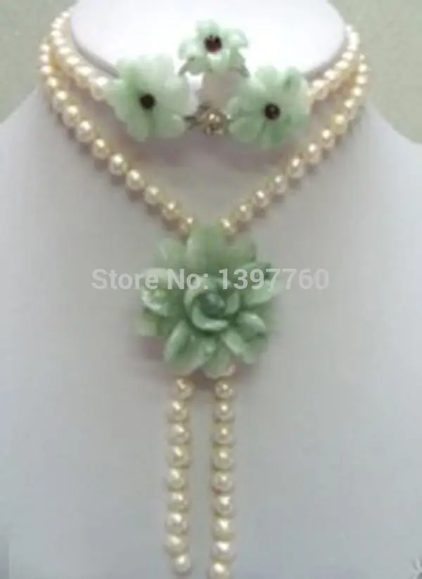 

Miss charm Jew.155 Charming freshwater pearl & jade necklace earring ring jewelry set
