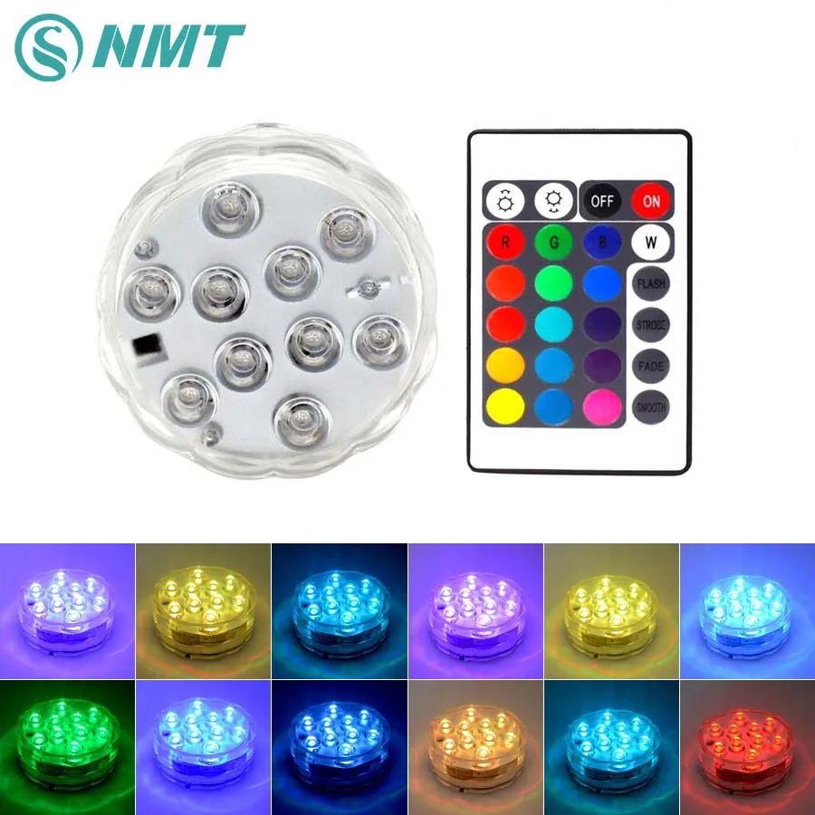10 светодиодных RGB погружных подводных светильников AAA на батарейках аквариар для